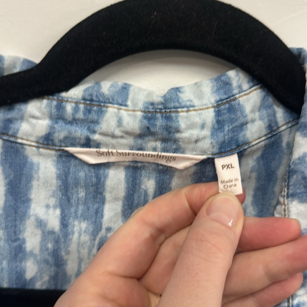 Soft Surroundings tie dye chambray tunic button down shirt PXL - Picture 2 of 5